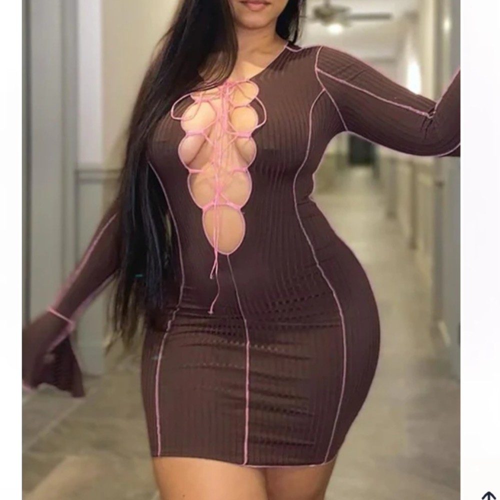Elegant Brown Dress with Pink Accents